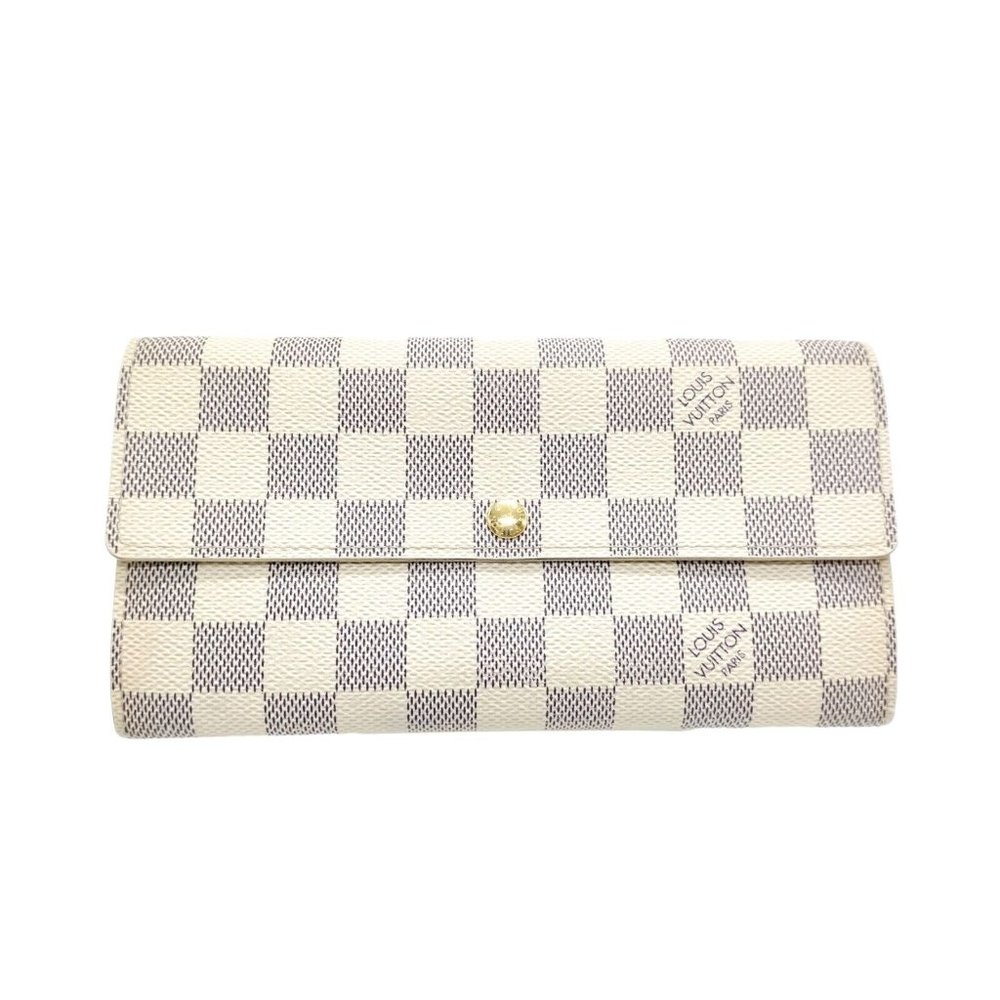 Authentic Louis Vuitton Wallet Long Portefeuille Sarah White Damier Azur Used LV